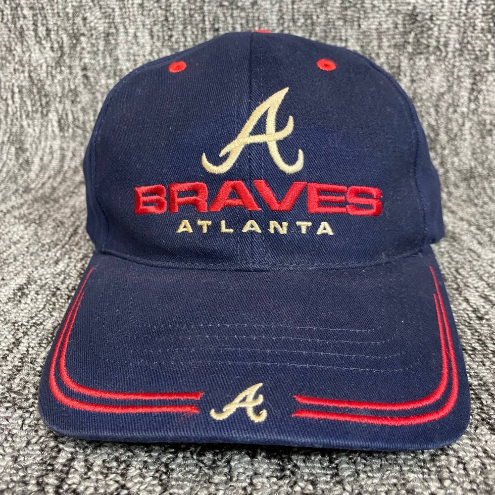 Vintage 1990s Atlanta Braves MLB Twins Enterprise Strapback Dad Hat Navy‎ Blue